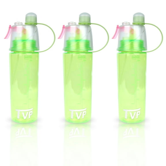 TVP Back to School time Mist n' sip fun Water Bottle for Kids with spraying Nozzel and 100% BPA Free, 20oz (Green) 3PK