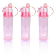 TVP Back to School time Mist n sip fun Water Bottle for Kids with spraying Nozzel and 100% BPA Free, 20oz Pink 3PK