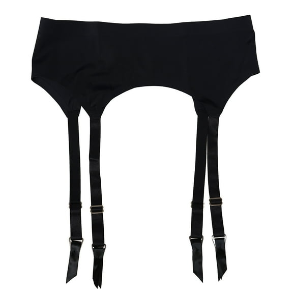 TVRtyle Women Black Seamless 4 Wide Straps Metal Buckles Sexy Garter Belt for Stockings S506B