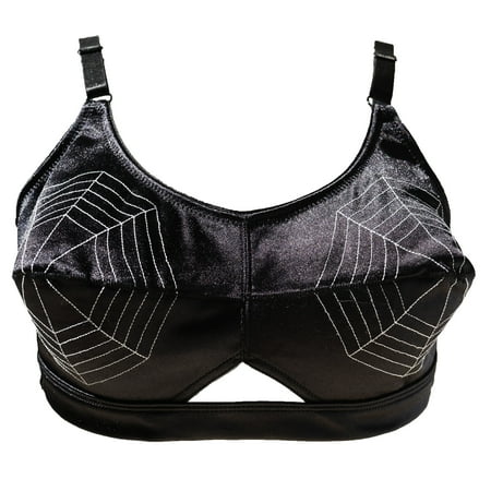 TVRtyle Women's Vintage Black Satin Spider Pattern Sexy Bullet Bra Pads Cone Bra BR2018