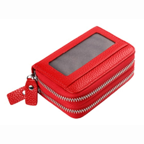 TVTD - Deluxe Accordion Credit Card Holder Zip Leather Wallet Women's - Red One Size