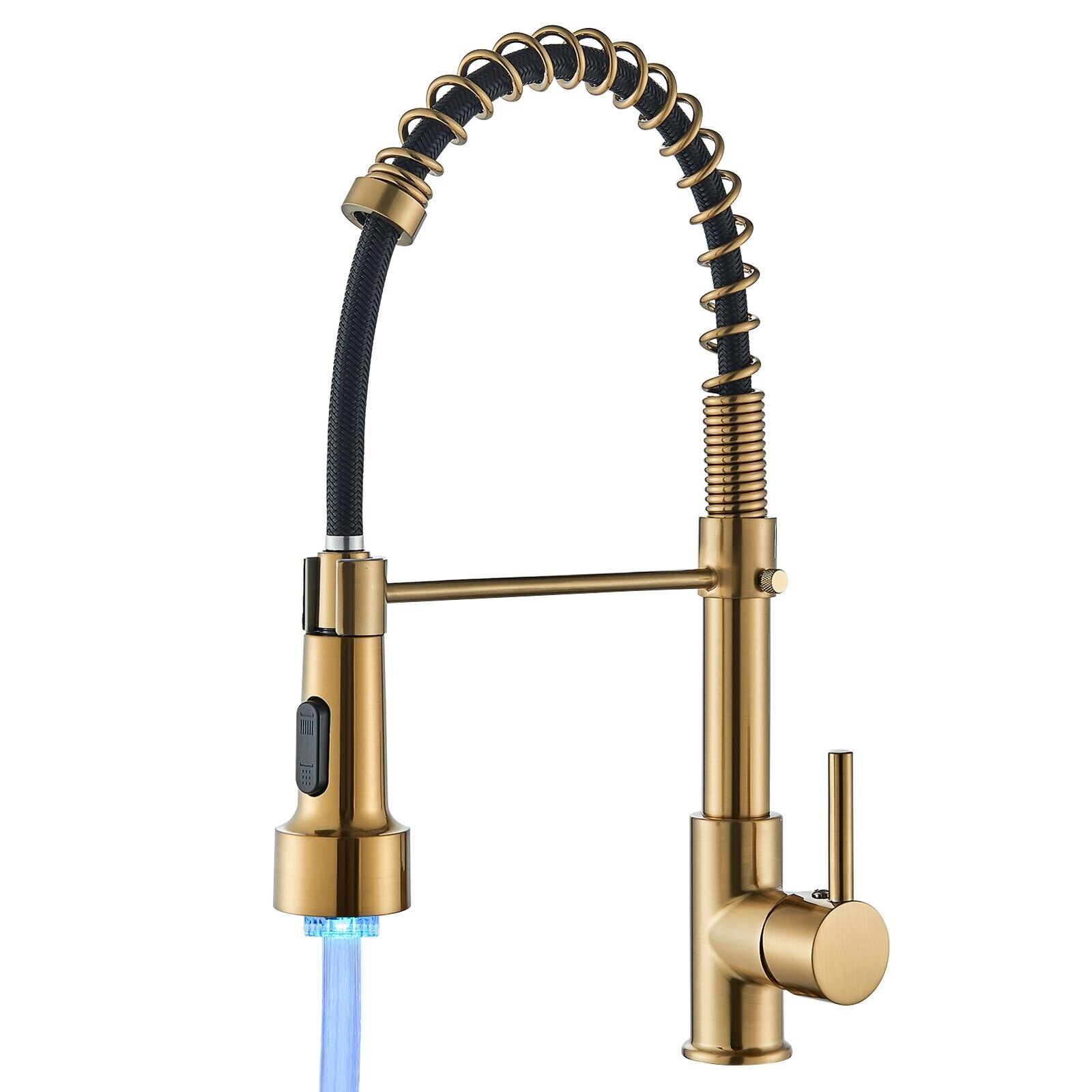 TVTIUO Brushed Gold Kitchen Faucet LED Single Handle sink Mixer Taps Pull Down Sprayer