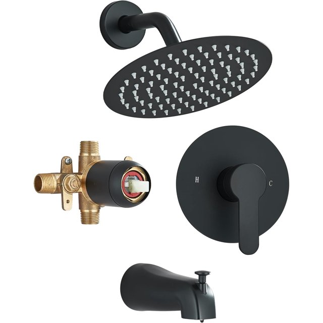 TVTIUO Shower System Matte Black Rain Shower Faucet Set with 8
