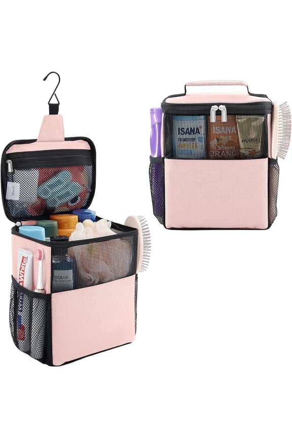 Portable Shower Caddy Hanging Tote Bag, Dorm Room Storage for Girls Boys, Mesh Quick Dry Shower Organizer Toiletry Bag, Suitable for Bathroom, Gym, Travel, Camping and Dormitory (Pink)﻿