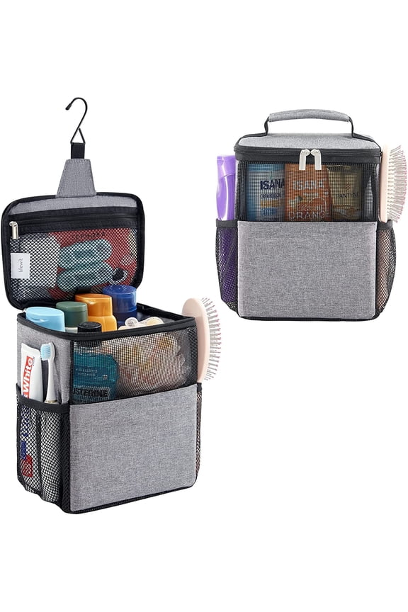 Mesh Shower Caddy Bag Portable, College Dorm Room Essentials, Caddy Tote Basket for Bathroom, Gym, Travel, Camping, Quick Dry Hanging Shower Organizer Toiletry Bag for Boys and Girls (Gray)