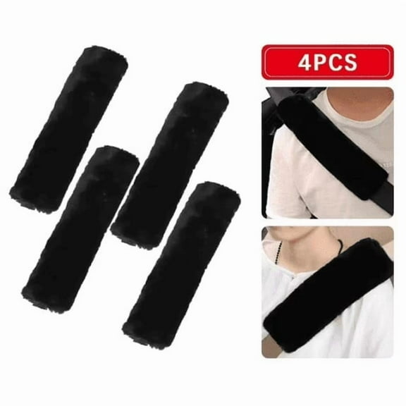 TVTUTPWY Soft Faux Fur Seatbelt Covers, Plush Car Accessories for Comfortable Driving, 4 Pack Seat Belt Shoulder Strap Cover Pad for Car and Bag (Black)