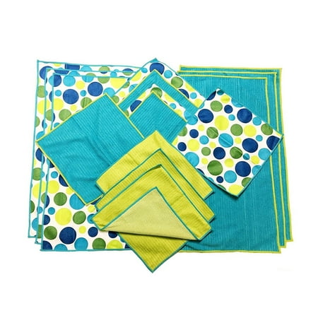 TVTime Direct -15 Piece Microfiber Towel Set Home Kitchen Collection Quick Absorb and Fast Dry- Blue