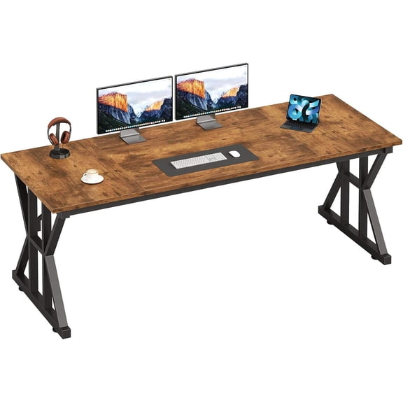 TVU 63-Inch Executive Desk, Large Office Desk with Thicken Frame, Computer Desk Modern Simple Desk for Home Office, Brown