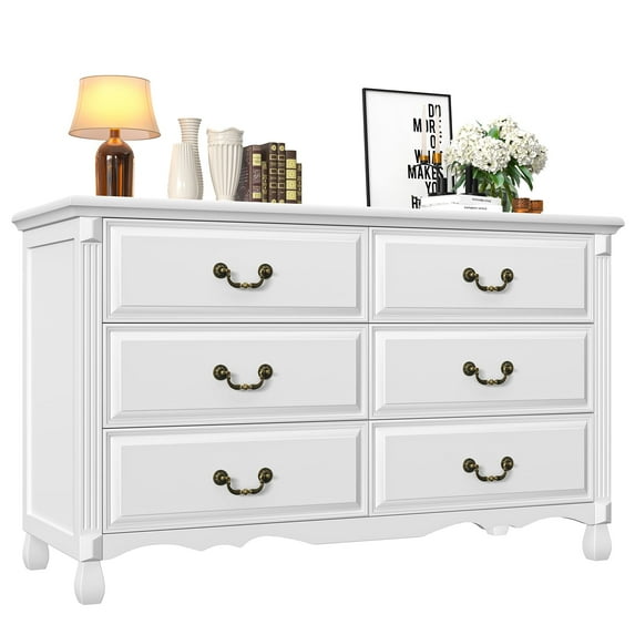 Gacfiew Classic 6 Drawer Dresser for Bedroom, Solid White Dressers & Chest of Drawers with Wide Storage Cabinet (White)