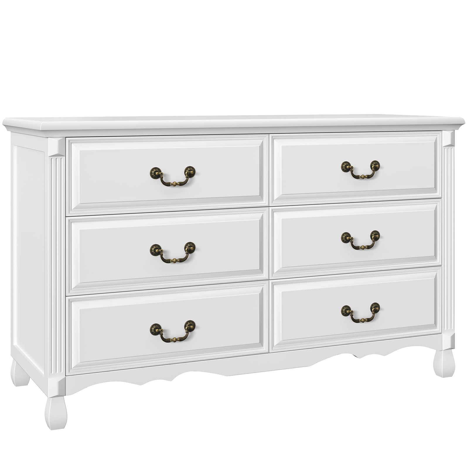 TVU Classic 6 Drawer Dresser for Bedroom, Solid White Dressers & Chest of Drawers with Wide Storage Cabinet (White)