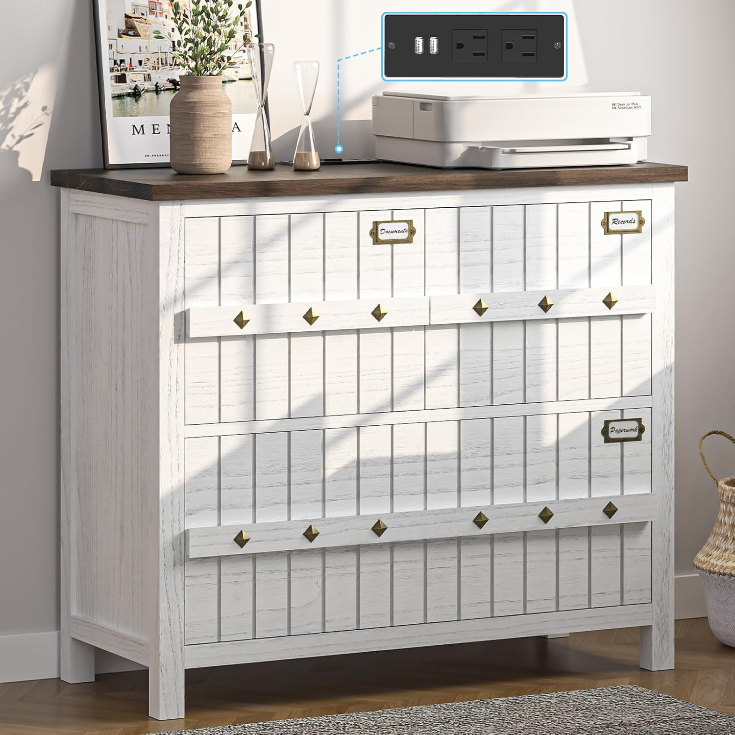 YITAHOME File Cabinet With Charging Station, 3 Drawer