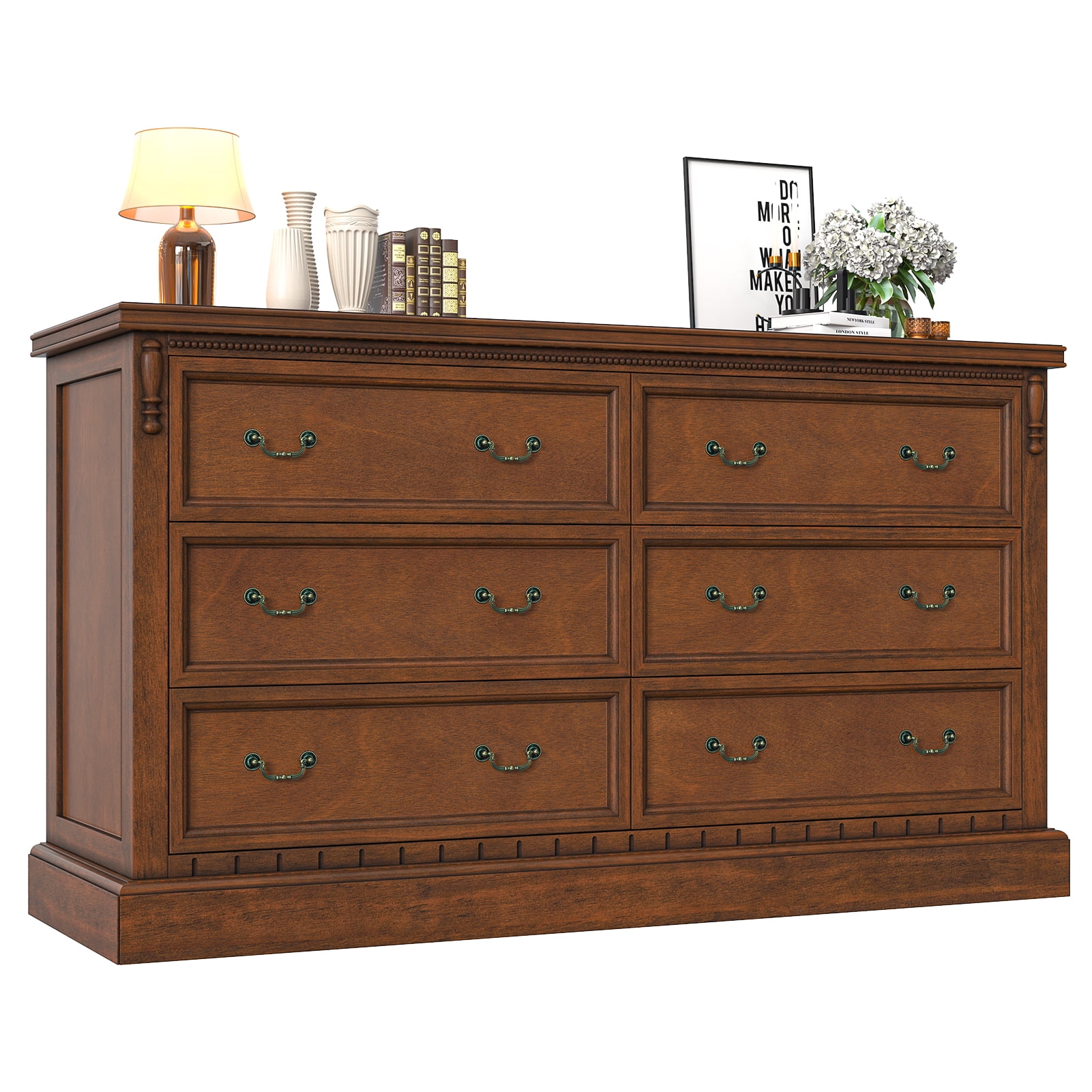 TVU Vintage 6 Drawer Dresser for Bedroom, Solid Wood White Dressers ...