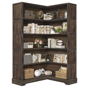 Gacfiew Wood Corner Bookcase, 5 Tier 65 Inch Tall Bookshelf with Storage, Floor Standing Display Book Shelf for Living Room, Kitchen, Home Office (Rustic Brown)