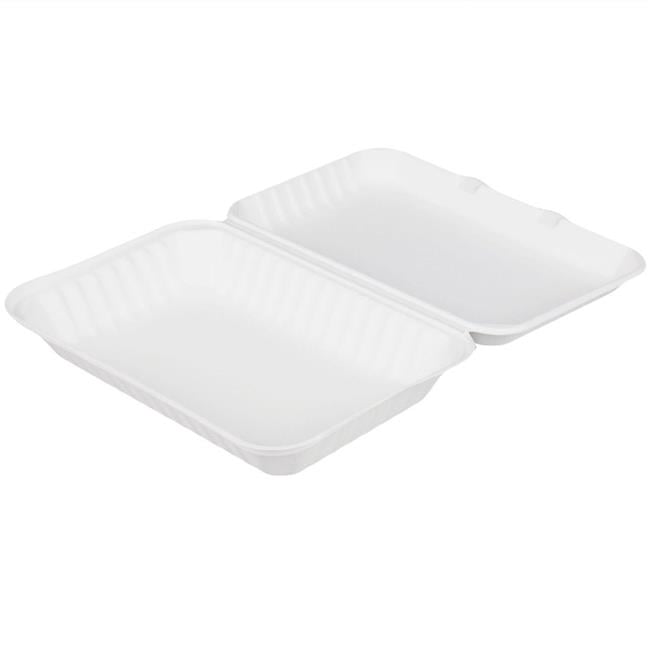 TW-BOO-011 PE Bagasse Evolution Hinged Container - White - 9 x 9 x 3 in ...