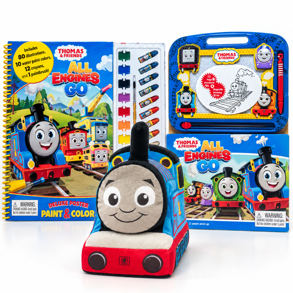 TW Design Appareal Thomas & Friends All Engines Go 3-Piece Activity Bundle Thomas Plush, Deluxe Paint & Color Set & Magnetic Drawing Storybook