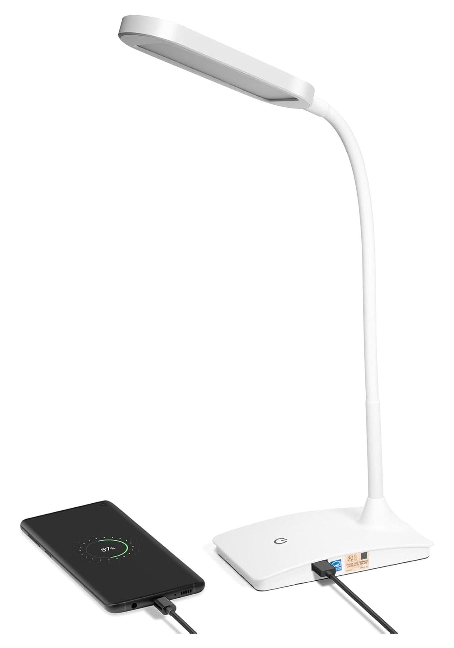 White Adjustable LED Desk Lamp with USB Port and Touch Dimmer