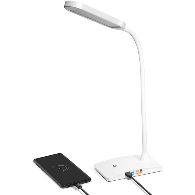TW Lighting LED Desk Lamp with USB Charging Port Dimmable Study Home Office Lamps White