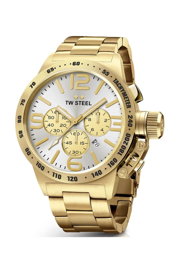 Gold Chronograph Cb83 Silver Dial Stainless Steel Bracelet 45 mm Men's Watch