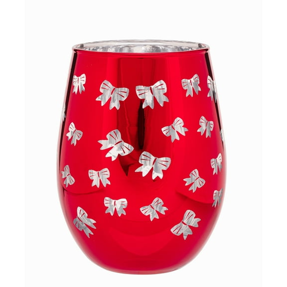 Stemless Bow Wine Glass 17.5 OZ Holiday Time