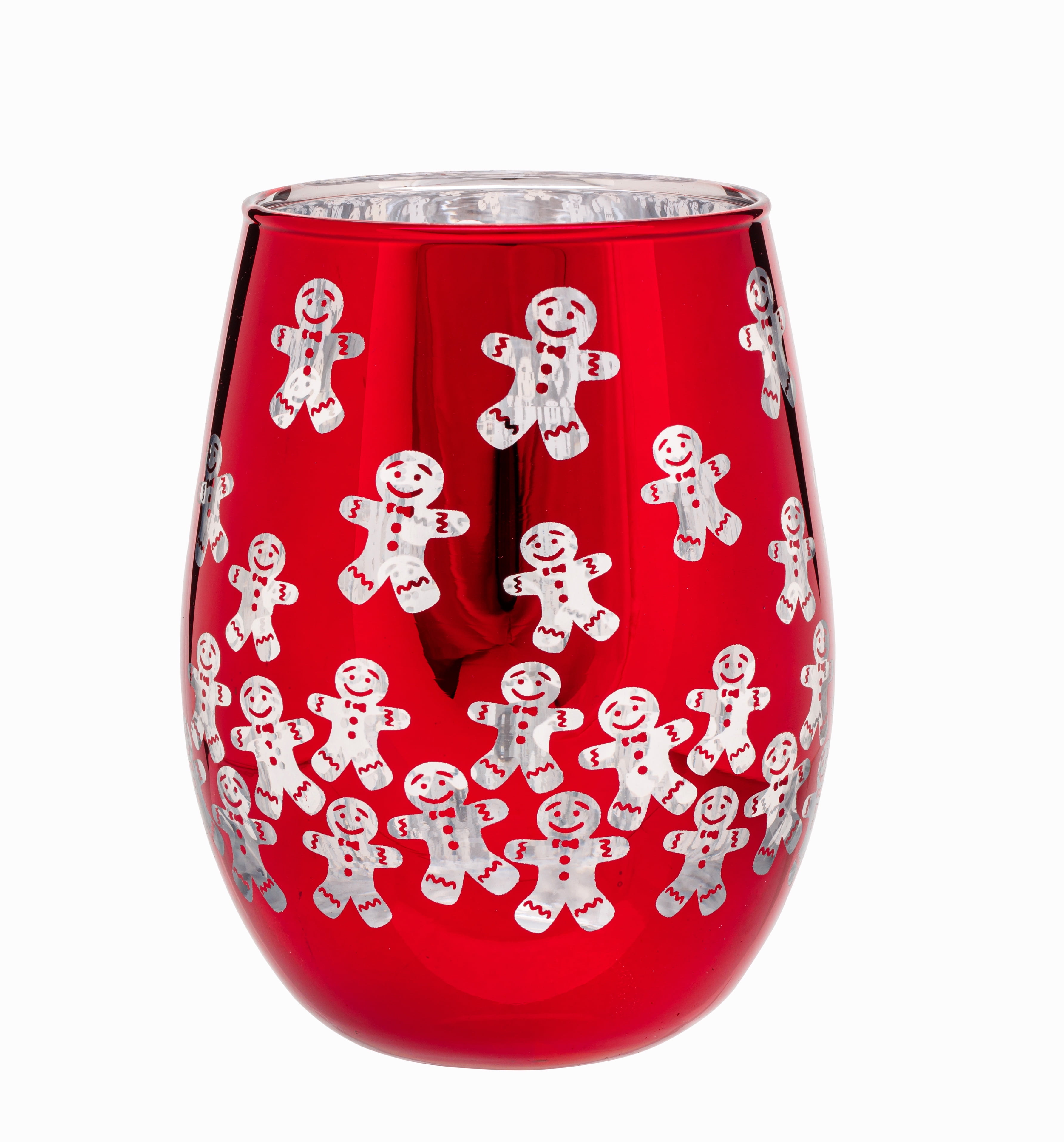 Stemless Gingerbread Man Wine Glass 17.5 OZ Holiday Time