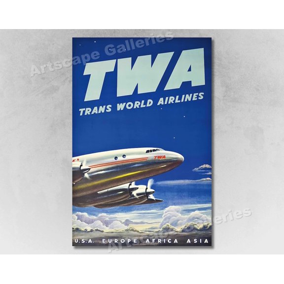TWA Trans World Airlines 1950s Vintage Style Aviation Travel, Unframed Poster