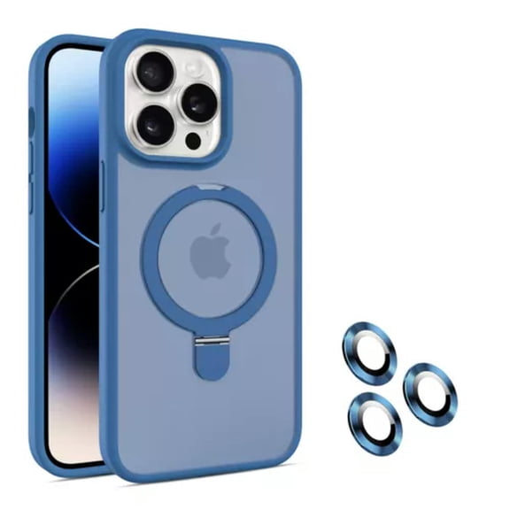 MagSafe Compatible Case for iPhone 15 Pro Max with Ring Holder & Stand, Skin-Feel Grip, Dark Blue