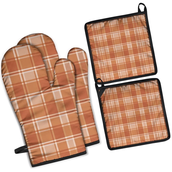 TWBDMKC Barbecue Mitts with Gaskets Set Of 2 Orange Plaid Barbecue Mitts