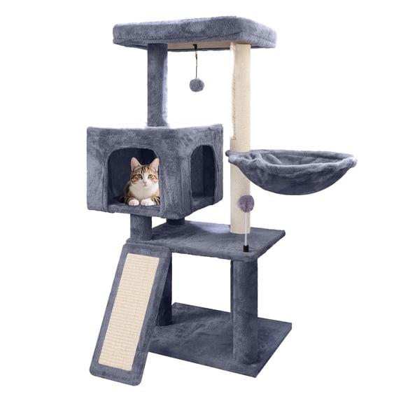 TWDEPART 3-Level 35" Cat Tree with Cat Condo & Hammock, Gray