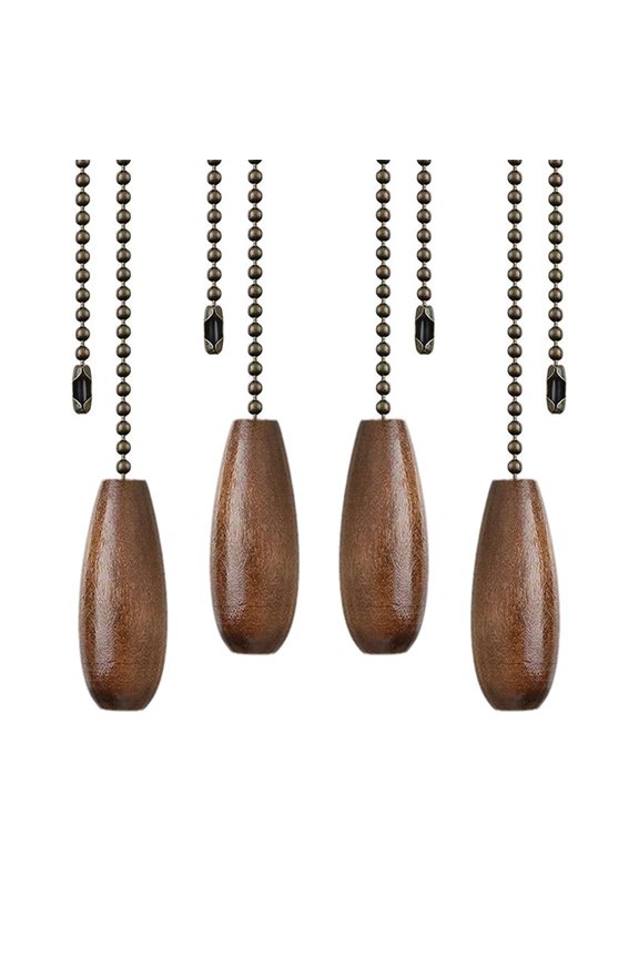 13.5 Inches Walnut Color Wooden Ceiling Fan Pull Chain - Farmhouse Rustic Fan Pulls Replacement with Beaded Rope