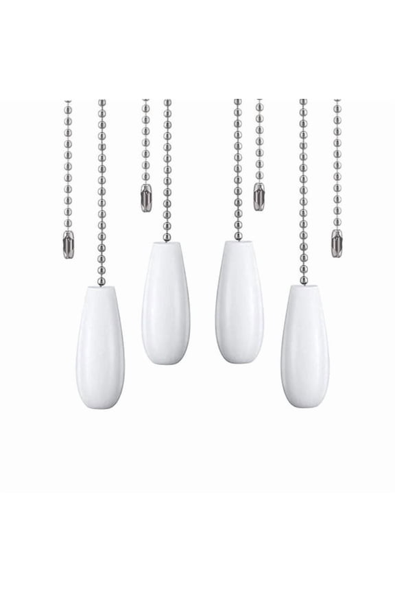 13.5 Inches White Color Wooden Ceiling Fan Pull Chain - Farmhouse Rustic Fan Pulls Replacement with Beaded Rope