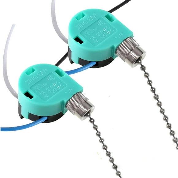 TWDRTDD Ceiling Fan Switch Zing Ear ZE-208S6,3 Speed 4 Wire Pull Chain Switch Fan Light Switch Replacement Part for Ceiling Fans,Wall Lamps,Cabinet Light,2-Pack,Nickel