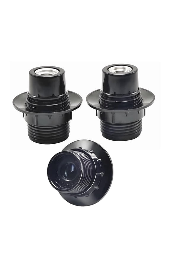 E12 Candelabra Socket,Candelabra Base Lamp Holder Light Socket Black (Full Uno Thread and Ring), Black 3-Pack