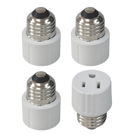 TWDRTDD E26 to 5-15R Adapter – Screw in Outlet Converter, 4-Pack Light Bulb Socket to 3 Prong Plug, Low Profile for Garage Workshop Security Camera Holiday Lights
