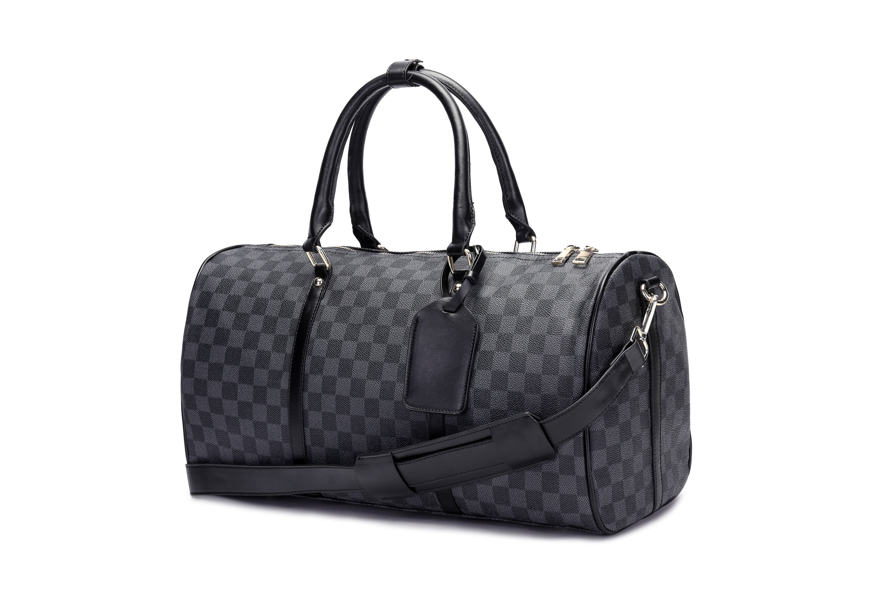 MK Gdledy Checkered Travel PU Leather Weekender Overnight Duffel Bag  Shoulder tote Handbag Travel Gym Bag Mens Women (white Checkered)