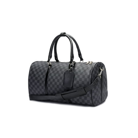 TWENTY FOUR Checkered Bag Travel Duffel Bag Weekend Overnight Luggage Shoulder Bag For Men Women -Black