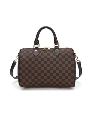 Brown LV vinyl Damier check pattern faux leather fabric by yard