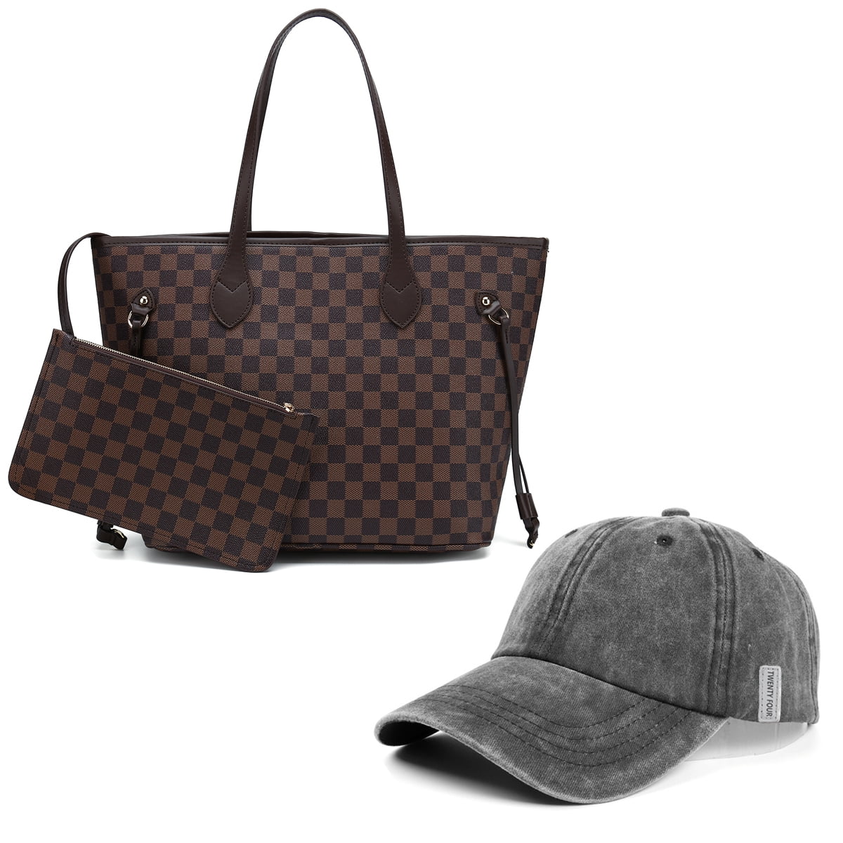TWENTY FOUR Checkered Crossbody Bags for women Designer Shoulder Handbags  Small Purse 7pcs Set 