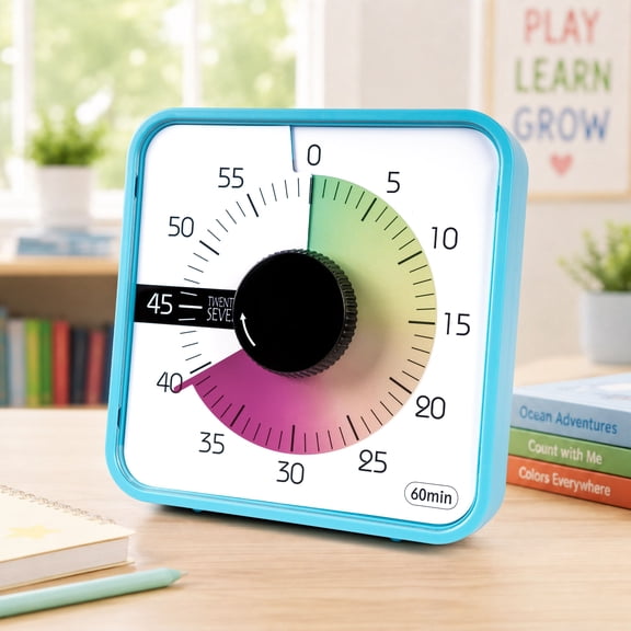 SEVEN 7.5" Visual Countdown Timer, 60 Minute Mechanical Timer for Kids, Classroom Teaching, Home Office Meetings & Exam Time Management, Magnetic, Sky Blue with Colorful Disc