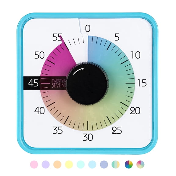 SEVEN 7.5" Visual Countdown Timer, 60 Minute Mechanical Timer for Kids, Classroom Teaching, Home Office Meetings & Exam Time Management, Magnetic, Sky Blue with Colorful Disc