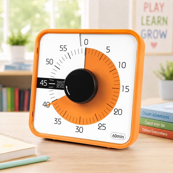 SEVEN 7.5" Visual Countdown Timer, 60 Minute Mechanical Timer for Kids, Classroom Teaching, Office Meetings & Exam Time Management, Magnetic, Orange