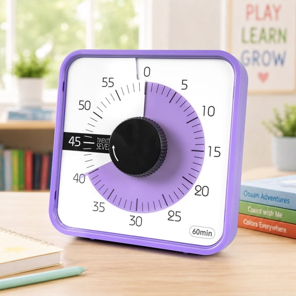 SEVEN 7.5" Visual Countdown Timer, 60 Minute Mechanical Timer for Kids, Classroom Teaching, Office Meetings & Exam Time Management, Magnetic, Purple