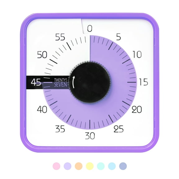 TWENTY5 SEVEN Countdown Timer 7.5 inch; 60 Minute 1 Hour Visual Timer – Classroom Teaching Tool Office Meeting, Mechanical Countdown Clock for Kids Exam Time Management Magnetic, Purple