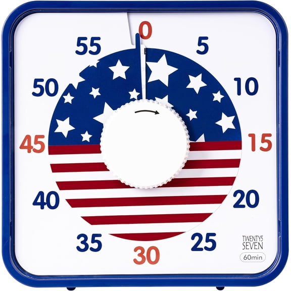TWENTY5 SEVEN Countdown Timer 7.5 inch; Patriotic 60 Minute 1 Hour Visual Timer, Classroom Teaching Tool Office Meeting, Mechanical Magnetic Clock for Kids Exam Time Management, Blue