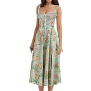 TWEYISR Women Floral Corset Y2k Sundress Square Neck Low Cut Sleeveless Boho Midi Dress