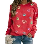 TWEYISR Womens Long Sleeve Multicolor Dogs Paw Print Graphic Sweatshirts