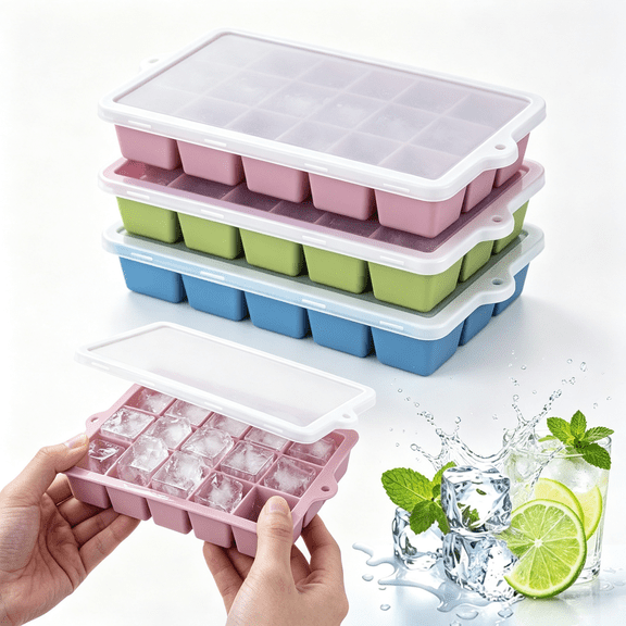 TWGRNF 3 Pack Silicone Ice Cube Trays with Lids, Easy Release Stackable Molds for Cocktails Whiskey Freezer Drinks