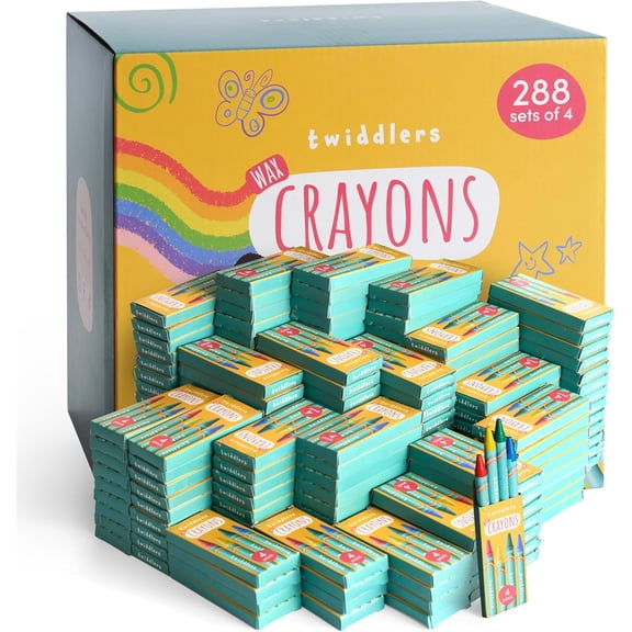 THE TWIDDLERS 288 Sets of 4-Packs (1,152 Bulk Crayons) Non-Toxic Individual Box for Kids, Back to School Supplies, Classrooms, Restaurants Bulk Crayons Coloring Activity, Party Bag Fillers