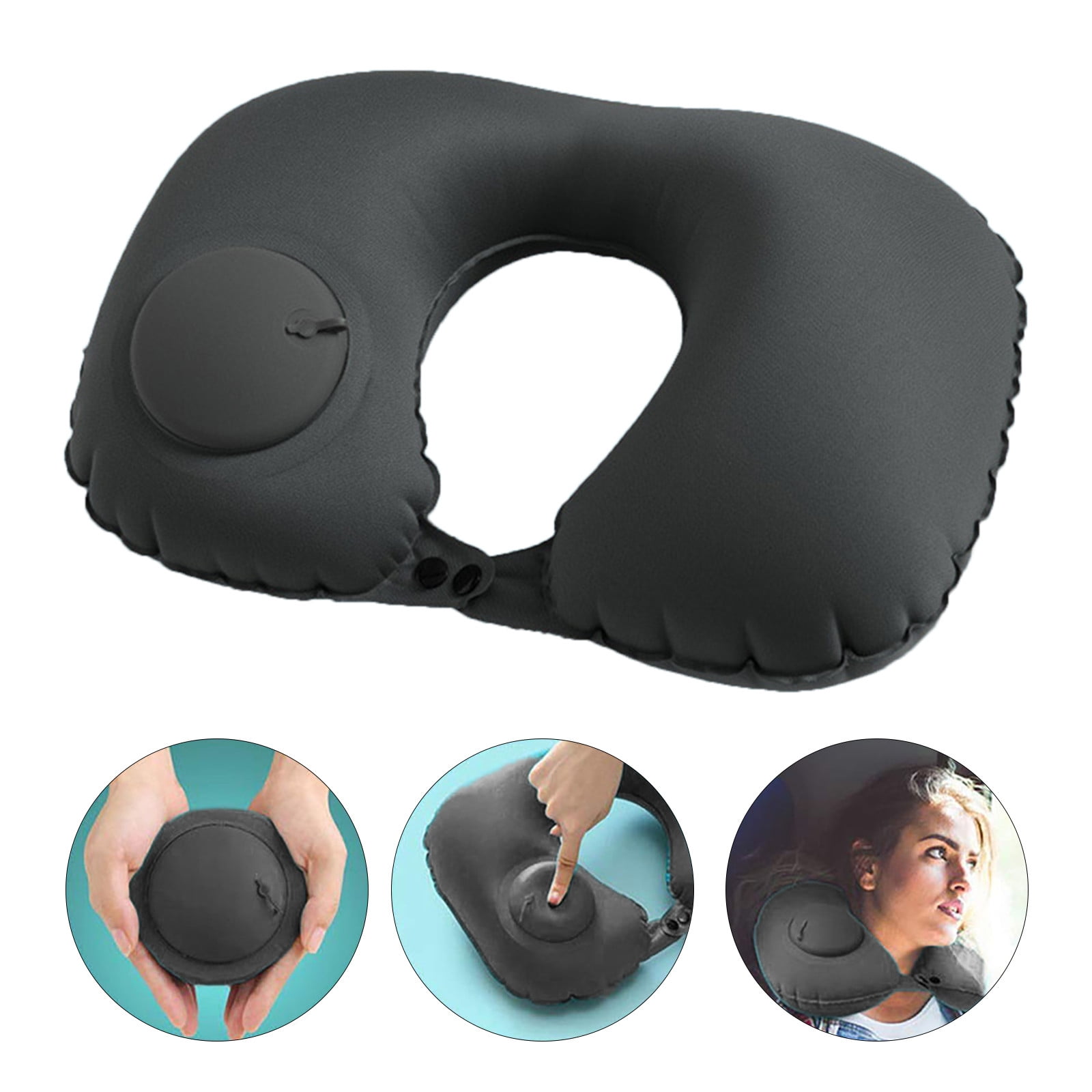 Giyblacko Pillow CaseAir Cushion Self Inflating Button Travel Neck Pillow Inflatable Plane Car Train Pillow Portable Soft U Shaped Travel Pillow Flocking Fabric Walmart