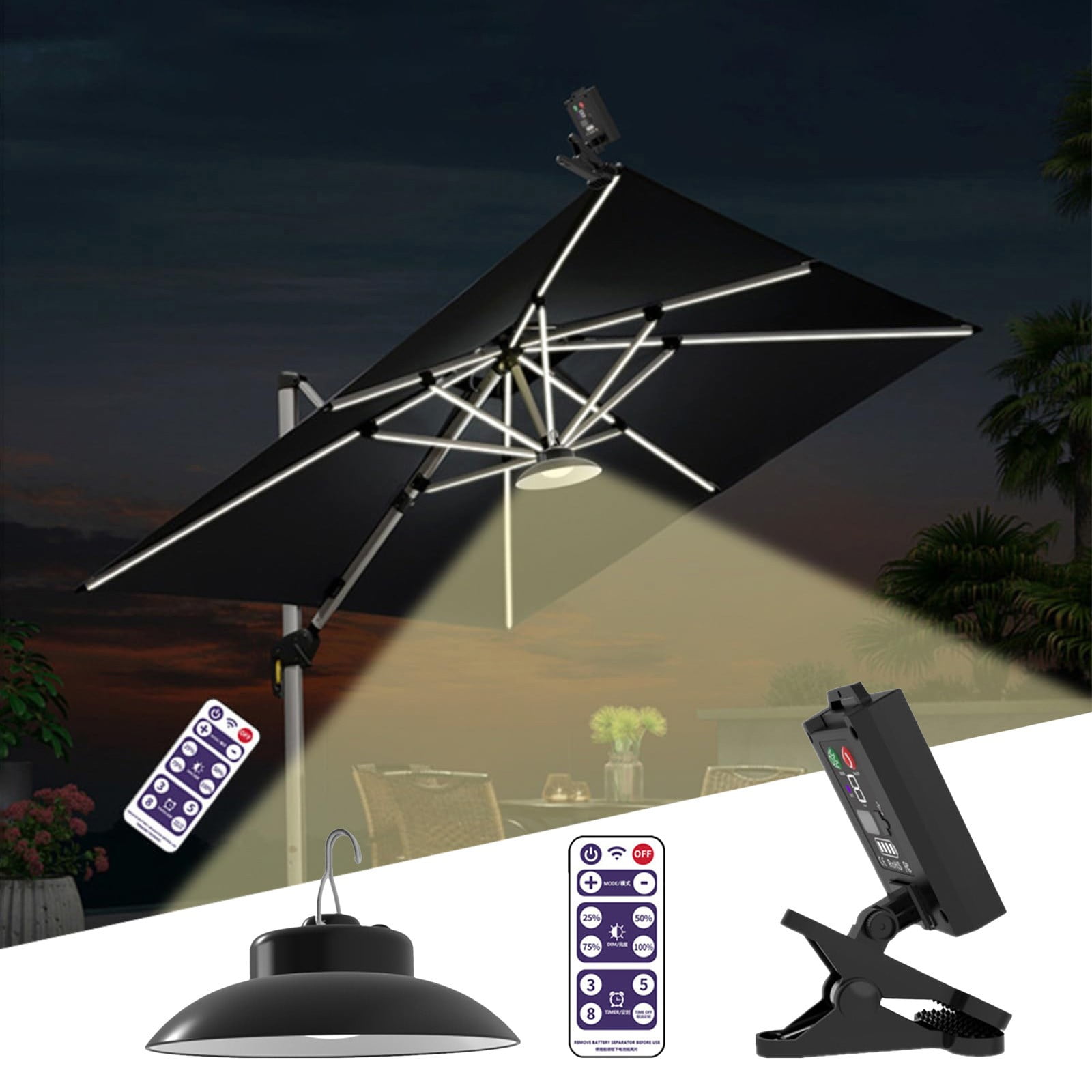 TWIFER Garden Lamps Solar Umbrella Light Outdoor Timing Remote Control