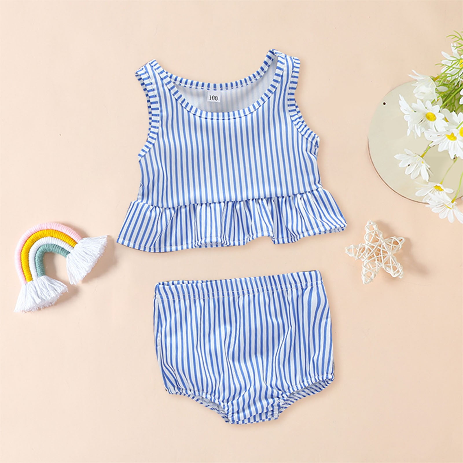 TWIFER Girls Swimwear Kids Girls Split Swimsuit Summer Blue Stripe